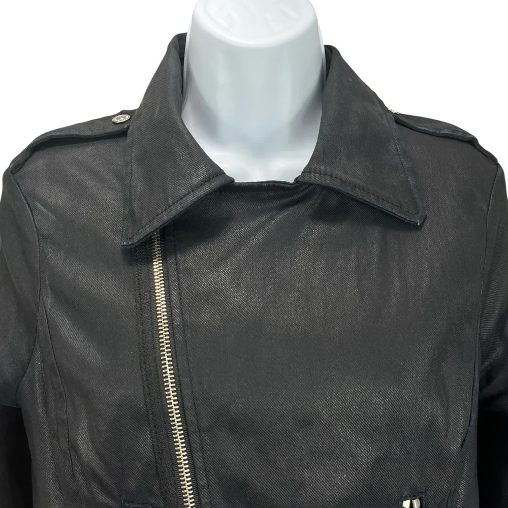 True Religion Women’s‎ Medium Cropped Moto Jacket Black Coated Biker Zip